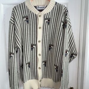 Vintage London Fog Cardigan. Taupe/Cream. Size Medium